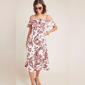Anthropologie, Off-Shoulder Button Front Oahu Midi Dress, Size 6
